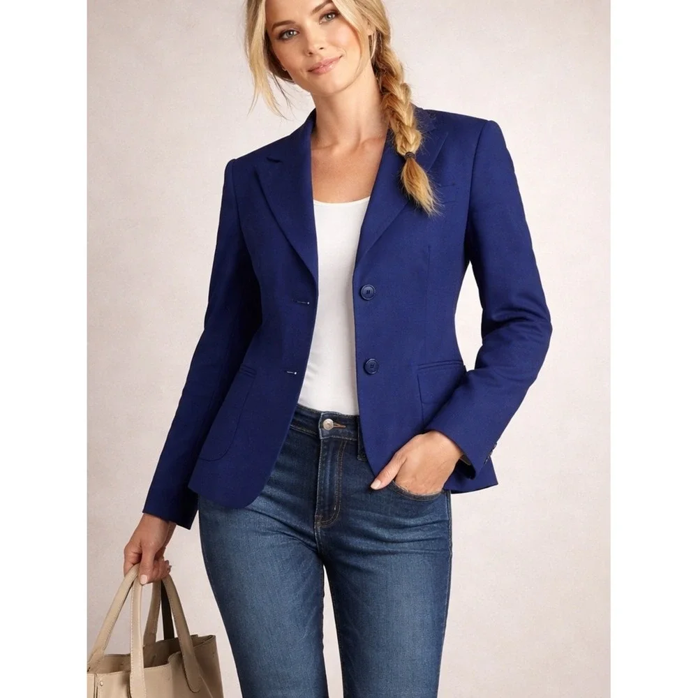 Kasper Blazer 10 Polyester Professional Royal Blue Career Chic Office Siren - Picture 12 of 14
